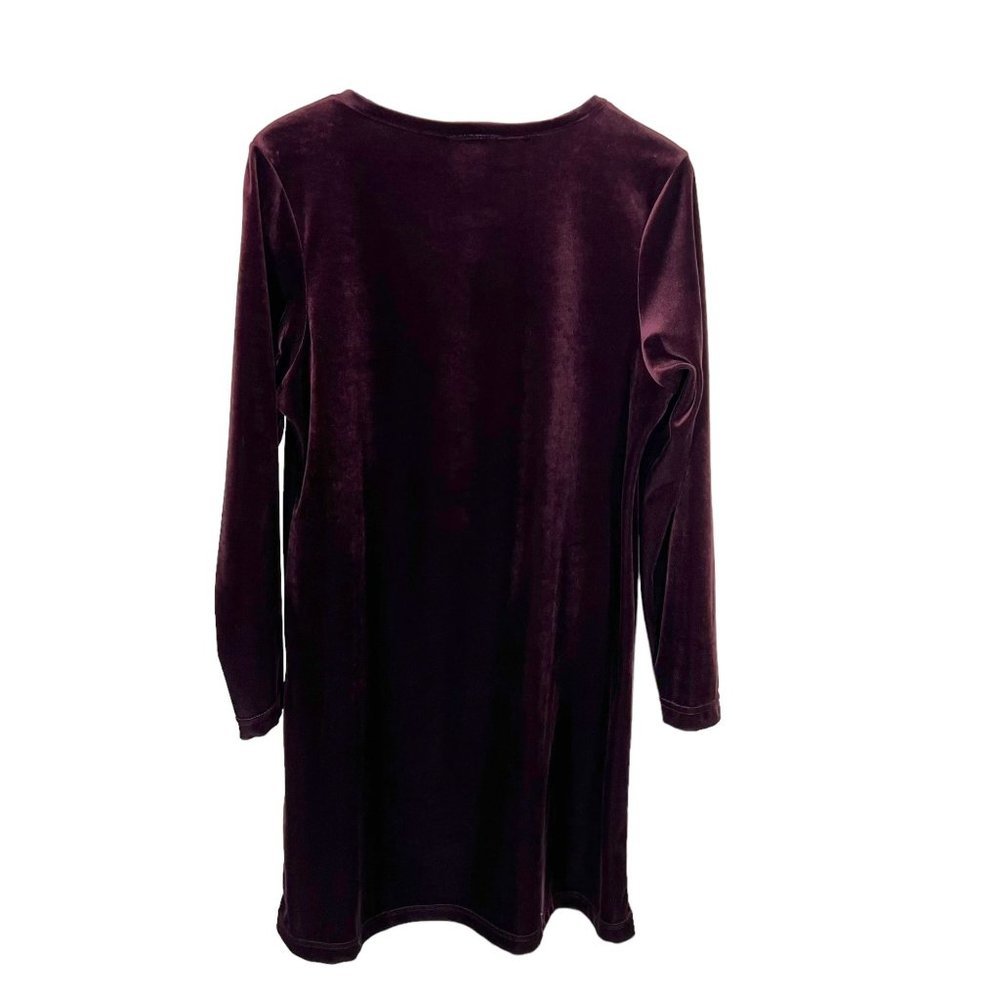 Maroon Velvet V Neck Long Sleeve Swing Knee Length Dress Medium - Picture 2 of 8